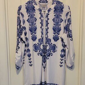 NYGARD Blue & White Silky Boho Top size Large